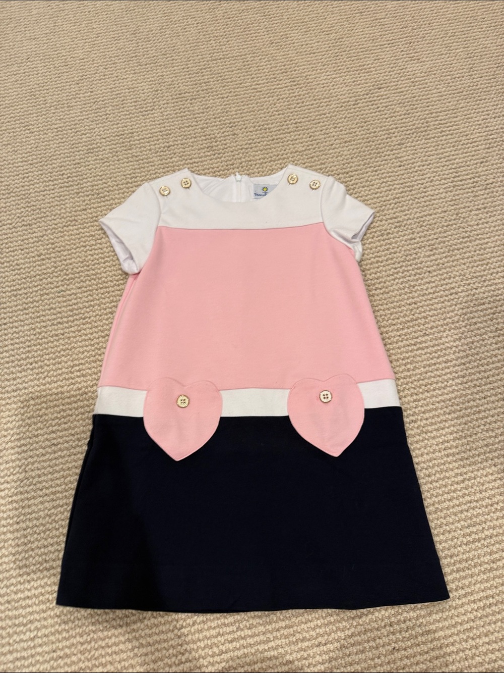 Florence Eiseman Pink White and Navy Heart Colorblock Dress